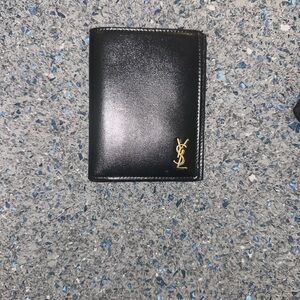 Saint Laurent Black Leather Card & Key Holder with Gold YSL Emblem